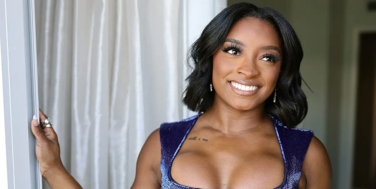 Gaun ESPYs Athleta Simone Biles oleh Zac Posen Bagai Leotard Bertabur Manik.